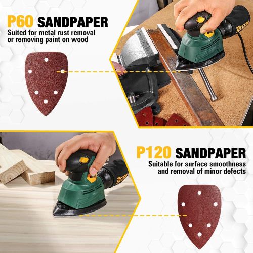 [아마존베스트]Mouse Detail Sander,TECCPO 14,000 OPM Compact Electirc Sander with 12Pcs Sandpapers, Efficient Dust Collection System,Multi-Function 1.1Amp Hand Sander for Woodworking -TAMS22P