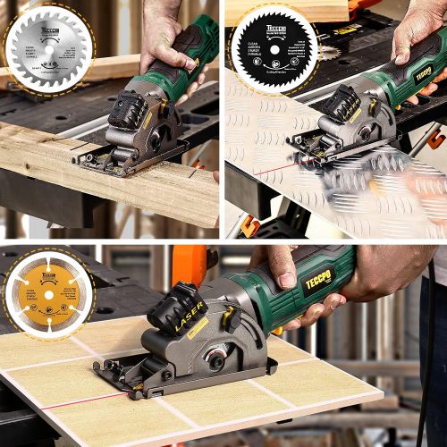  [아마존베스트]Circular Saw, TECCPO 4.8Amp 3700 RPM Compact Mini Circular Saw 3-3/8” with Laser Guide, 3 Saw Blades, Scale Ruler and Pure Copper Motor, Ideal for Wood, Tile, Aluminum and Plastic