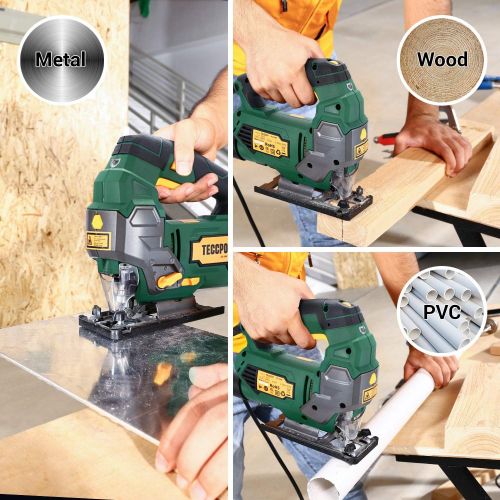  [아마존베스트]TECCPO 6.5Amp Jigsaw, 3000 SPM Jig saw with Laser, 6 Variable Speed, Tool-free Switching Angle(-45°-45°), 6 Blades, Carrying Case, Scale Ruler, Pure Copper Motor -TAJS01P