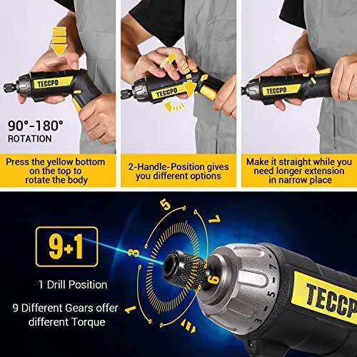  [아마존베스트]TECCPO Cordless Screwdriver, 45PCS Accessories, 9+1 Torque Gears, 1/4 Hex Quick Change, Self-lock Chuck, 6Nm Electric Screwdriver, 4V 2000mAh Li-ion, 2 Position Handle with 2 LED, USB Rec