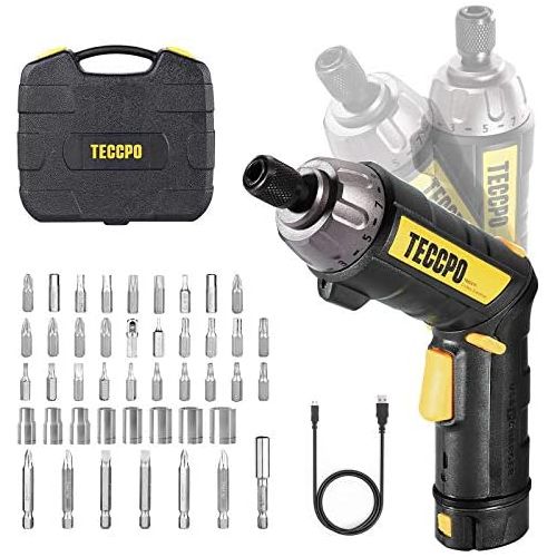  [아마존베스트]TECCPO Cordless Screwdriver, 45PCS Accessories, 9+1 Torque Gears, 1/4 Hex Quick Change, Self-lock Chuck, 6Nm Electric Screwdriver, 4V 2000mAh Li-ion, 2 Position Handle with 2 LED, USB Rec