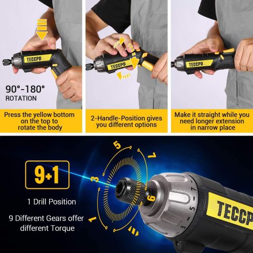  [아마존베스트]TECCPO Cordless Screwdriver, 45PCS Accessories, 9+1 Torque Gears, 1/4 Hex Quick Change, Self-lock Chuck, 6Nm Electric Screwdriver, 4V 2000mAh Li-ion, 2 Position Handle with 2 LED, USB Rec