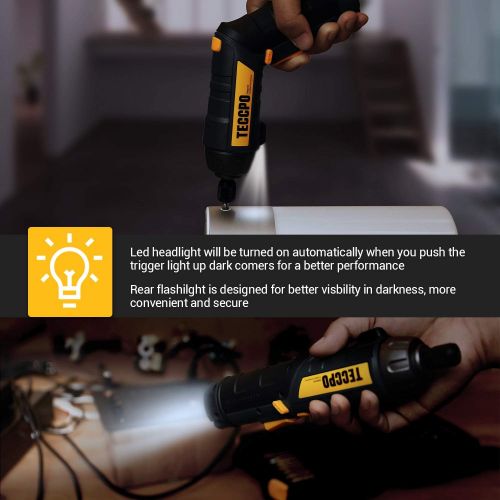  [아마존베스트]TECCPO Cordless Screwdriver, 45PCS Accessories, 9+1 Torque Gears, 1/4 Hex Quick Change, Self-lock Chuck, 6Nm Electric Screwdriver, 4V 2000mAh Li-ion, 2 Position Handle with 2 LED, USB Rec