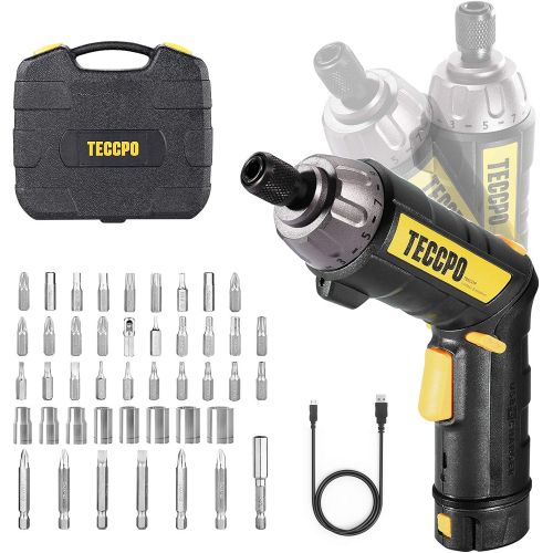  [아마존베스트]TECCPO Cordless Screwdriver, 45PCS Accessories, 9+1 Torque Gears, 1/4 Hex Quick Change, Self-lock Chuck, 6Nm Electric Screwdriver, 4V 2000mAh Li-ion, 2 Position Handle with 2 LED, USB Rec