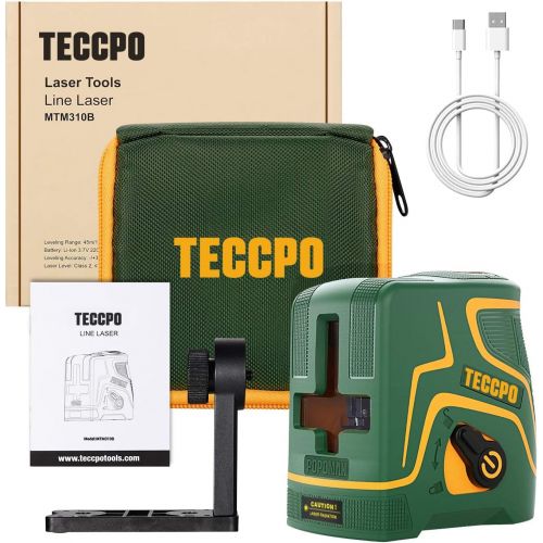  Laser Level Self Leveling - TECCPO 150ft Cross Line Laser Green with USB Charge, 3 Modules with 2 Laser Heads, Outdoor Pulse Mode, Magnetic Support, 360°Rotating, IP54 - TDLS09P