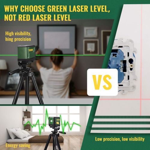 Self-Leveling Laser Level, TECCPO 100ft/30m Green Cross Line Laser, ±3mm/10m Leveling Accuracy, Horizontal and Vertical Line for Construction Picture Hanging, Home Renovation Floor