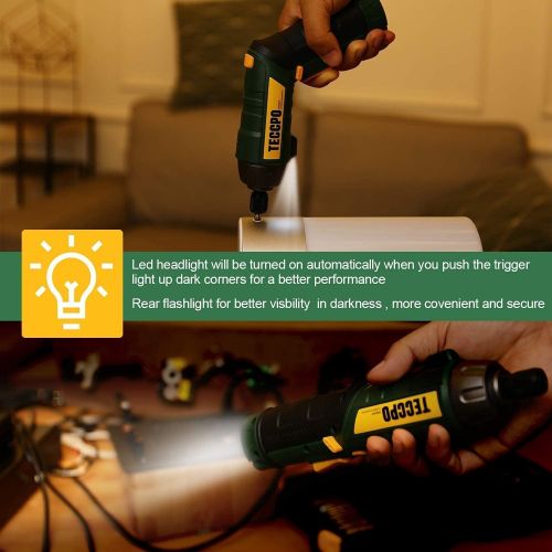  Cordless Screwdriver, 45Pcs 6N.m, TECCPO 4V Electric Power Screwdriver, 9+1 Torque Gears, Cordless Screwdriver Rechargeable with 2000mAh Li-ion, 1/4 Hex Self-Lock Chuck, 2 LED, Adj