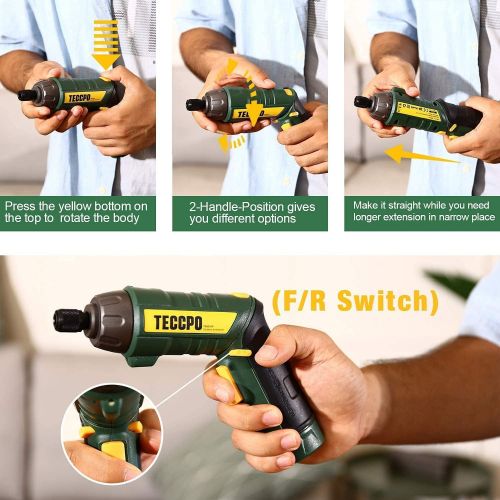  Cordless Screwdriver, 45Pcs 6N.m, TECCPO 4V Electric Power Screwdriver, 9+1 Torque Gears, Cordless Screwdriver Rechargeable with 2000mAh Li-ion, 1/4 Hex Self-Lock Chuck, 2 LED, Adj