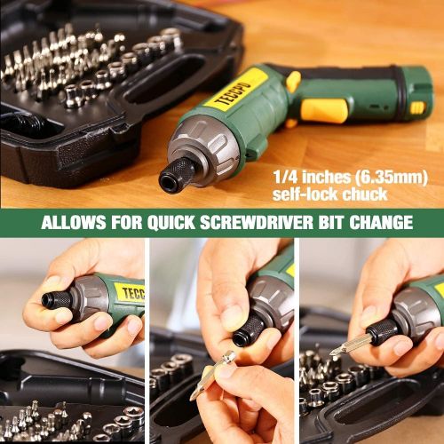  Cordless Screwdriver, 45Pcs 6N.m, TECCPO 4V Electric Power Screwdriver, 9+1 Torque Gears, Cordless Screwdriver Rechargeable with 2000mAh Li-ion, 1/4 Hex Self-Lock Chuck, 2 LED, Adj