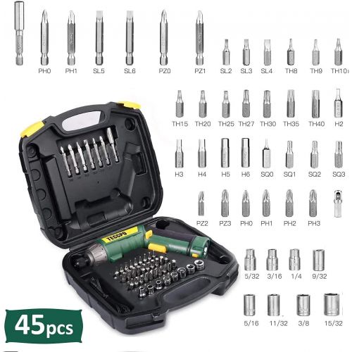  Cordless Screwdriver, 45Pcs 6N.m, TECCPO 4V Electric Power Screwdriver, 9+1 Torque Gears, Cordless Screwdriver Rechargeable with 2000mAh Li-ion, 1/4 Hex Self-Lock Chuck, 2 LED, Adj