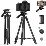 [아마존베스트]TECELKS Lightweight Tripod 55-Inch, Camera Phone Tripod Stand with Bluetooth Remote, Phone Mount, Carrying Bag and Replacement Battery for Travel/Photography/Projector/DSLR