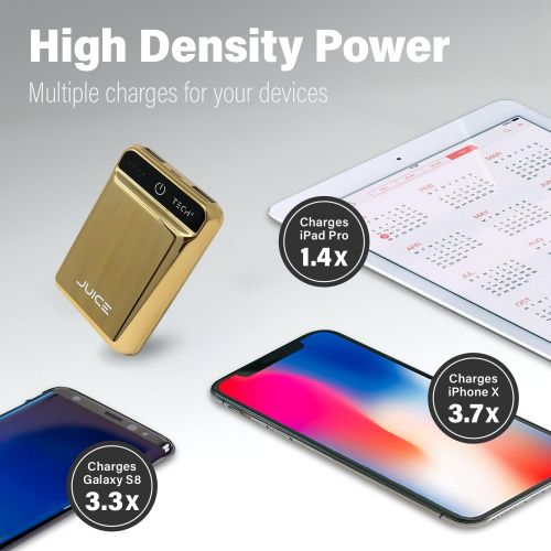  TECH² Tech2 Juice Portable Charger, One The Smallest Lightest 10,000 mAh Power Banks, Ultra-Compact, High-Speed Charging Technology 2 USB Ports for iPhone, Samsung Galaxy & More (Gold)