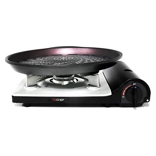  [아마존베스트]TECHEF - Stovetop Korean BBQ Non-Stick Grill Pan with Agni Portable Gas Stove Burner, Made in Korea