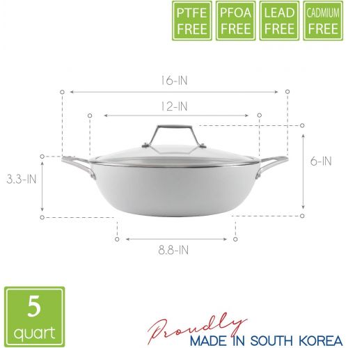  [아마존베스트]TECHEF - CeraTerra, 5 Qt / 12-in Ceramic Nonstick All Purpose Chef Pan with Cover, (PTFE and PFOA Free Ceramic Exterior & Interior), Oven & Dishwasher Safe, Made in Korea, Grey/Sil