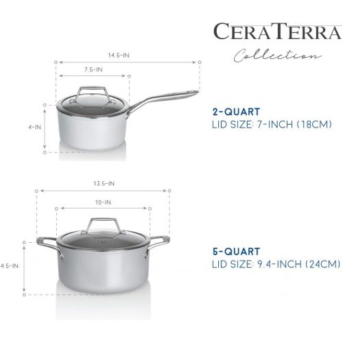  [아마존베스트]TECHEF - CeraTerra Collection, 2-quart Ceramic Nonstick Saucepan with Glass Lid (PTFE and PFOA Free Ceramic Exterior & Interior), Made in Korea (2-quart)