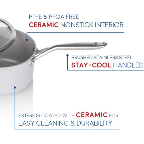  [아마존베스트]TECHEF - CeraTerra Collection, 2-quart Ceramic Nonstick Saucepan with Glass Lid (PTFE and PFOA Free Ceramic Exterior & Interior), Made in Korea (2-quart)