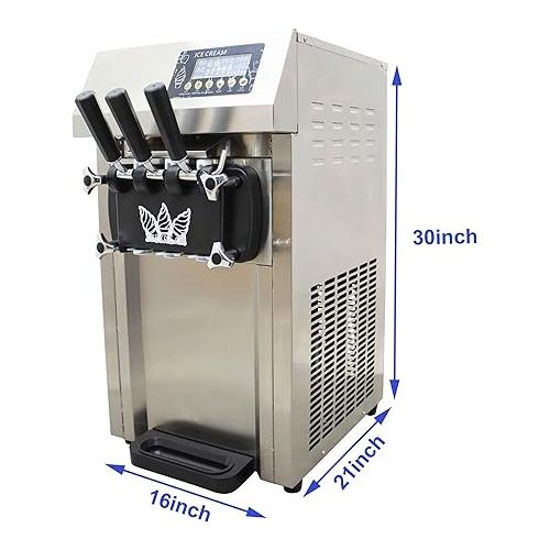  TECHTONGDA Commercial Soft Ice Cream Machine 3 Flavors Electric Soft Ice Cream Maker Precooling Auto Clean LED Display