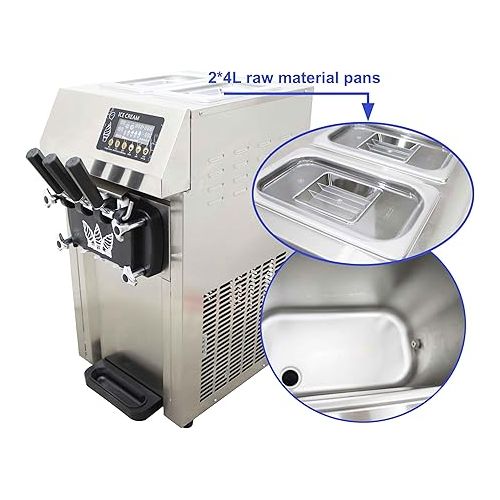  TECHTONGDA Commercial Soft Ice Cream Machine 3 Flavors Electric Soft Ice Cream Maker Precooling Auto Clean LED Display