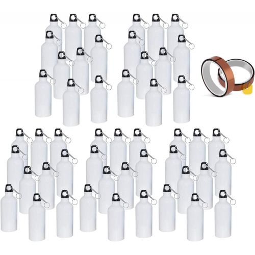  TECHTONGDA 50pcs 600ml Blank Coated Sublimation Aluminium Water Bottle White Sport Bottle Sublimation Transfer with Safe Lock and Free 2 Rolls Heat Tape