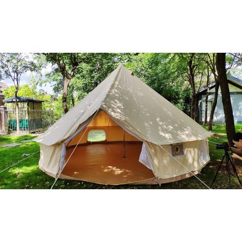  TECHTONGDA 3m Cotton Canvas Bell Tent Waterproof Hunting Camping Yurt Tent Luxury(9.8ft(3m) for 3-5 Persons)