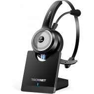 TECKNET Bluetooth Wireless Headset with Mic for Work, AI Noise Cancelling Microphone and Charging Base for Laptop, On Ear Bluetooth Headphone Telephone Headset for PC, Cell Phone, Skype, Zoom (Black)