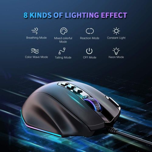  TECKNET Gaming Mouse, Computer Mouse with 10000DPI, Ergonomic Design, USB Optical Wired Gaming Mouse with RGB LED Backlit, 10 Programmable Buttons Game Mice for Windows PC Gamers (