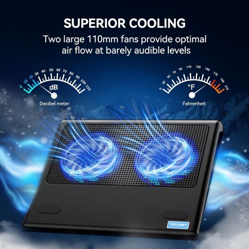  [아마존베스트]TECKNET Laptop Cooling Pad, Portable Ultra-Slim Quiet Laptop Notebook Cooler Cooling Pad Stand with 2 USB Powered Fans, Fits 12-16 Inches