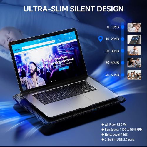  [아마존베스트]Laptop Cooling Pad, TeckNet Portable Slim Quiet USB Powered Laptop Notebook Cooler Cooling Pad Stand Chill Mat with 3 Blue LED Fans, Fits 12 -17 Inches