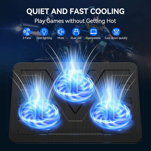  [아마존베스트]Laptop Cooling Pad, TeckNet Portable Slim Quiet USB Powered Laptop Notebook Cooler Cooling Pad Stand Chill Mat with 3 Blue LED Fans, Fits 12 -17 Inches