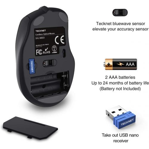  [아마존베스트]TeckNet Pro 2.4G Ergonomic Wireless Optical Mouse with USB Nano Receiver for Laptop,PC,Computer,Chromebook,Notebook,6 Buttons,24 Months Battery Life, 2600 DPI, 5 Adjustment Levels