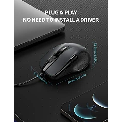  [아마존베스트]TECKNET 6-Button USB Wired Mouse with Side Buttons, Optical Computer Mouse with 1000/2000DPI, Ergonomic Design, 5ft Cord, Support Laptop Chromebook PC Desktop Mac Notebook-Grey