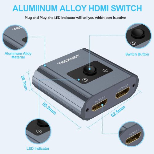  HDMI Splitter 1 in 2 Out, TECKNET HDMI Switch 4K HDMI Splitter, HDMI Bidirectional Switcher 2 Input 1 Output, Supports 4K/3D/1080/HDCP for HDTV/Blu-Ray Player/DVD/DVR