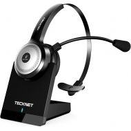 TECKNET Bluetooth 5.0 Wireless Headset with AI Noise Cancelling Microphone and Charging Base for Laptop, On Ear Bluetooth Headphone Telephone Headset for PC, Cell Phone, Skype, All