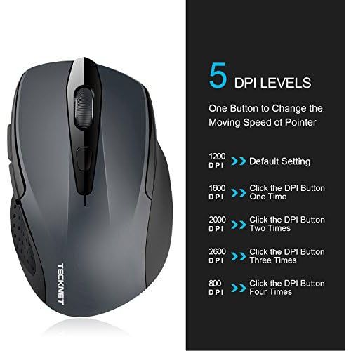  [아마존베스트]TECKNET Bluetooth mouse, compact wireless Bluetooth mouse, 5 adjustable DPI level, up to 2600 DPI, 24 months battery life.