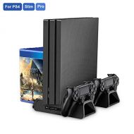 [아마존베스트]TECTINTER PS4/ PS4 Slim/ PS4 Pro USB Cooling Fan Multifunctional Vertical Cooler PS4 Stand For PlayStation 4 Console with Dual Controller Charge Station and 12 Game Storage