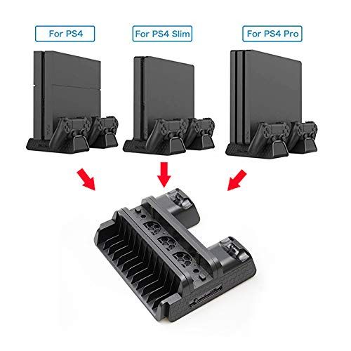  [아마존베스트]TECTINTER PS4/ PS4 Slim/ PS4 Pro USB Cooling Fan Multifunctional Vertical Cooler PS4 Stand For PlayStation 4 Console with Dual Controller Charge Station and 12 Game Storage