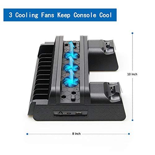  [아마존베스트]TECTINTER PS4/ PS4 Slim/ PS4 Pro USB Cooling Fan Multifunctional Vertical Cooler PS4 Stand For PlayStation 4 Console with Dual Controller Charge Station and 12 Game Storage