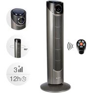 TECVANCE Tower Fan PLUS - Turmventilator mit Fernbedienung, Saulenventilator leise, 80° Oszillation (schwenkbar), Standventilator mit Timer, 86 cm x 31 cm, Grau