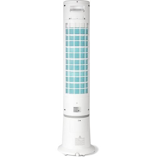  TECVANCE Air Cooler - Ventilator mit Wasserkuehlung, Fernbedienung, Timer (9 Stunden) & 3 Stufen, Turmventilator mit Spruehnebel, Saulenventilator mit Eiswuerfel-Fach, 80° oszillieren