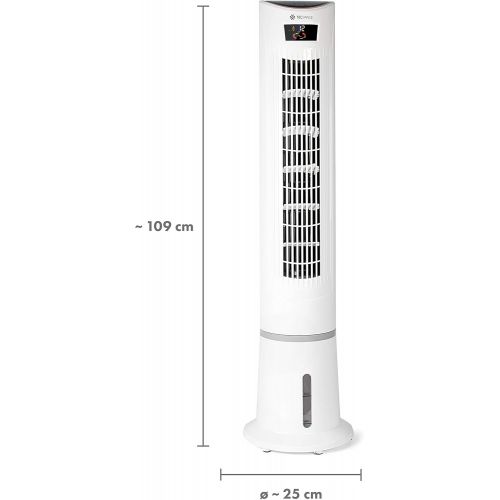  TECVANCE Air Cooler - Ventilator mit Wasserkuehlung, Fernbedienung, Timer (9 Stunden) & 3 Stufen, Turmventilator mit Spruehnebel, Saulenventilator mit Eiswuerfel-Fach, 80° oszillieren