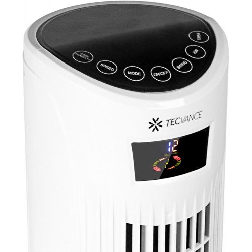  TECVANCE Air Cooler - Ventilator mit Wasserkuehlung, Fernbedienung, Timer (9 Stunden) & 3 Stufen, Turmventilator mit Spruehnebel, Saulenventilator mit Eiswuerfel-Fach, 80° oszillieren
