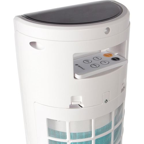  TECVANCE Air Cooler - Ventilator mit Wasserkuehlung, Fernbedienung, Timer (9 Stunden) & 3 Stufen, Turmventilator mit Spruehnebel, Saulenventilator mit Eiswuerfel-Fach, 80° oszillieren