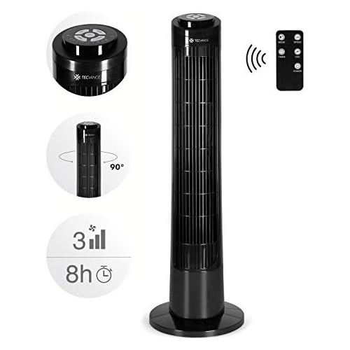  [아마존베스트]TECVANCE Tower Fan Basic Column Fan with Remote Control, Tower Fan Quiet & 90° Oscillating Floor Standing Fan with Timer, 76 cm x 24 cm, Black
