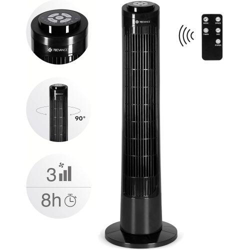  [아마존베스트]TECVANCE Tower Fan Basic Column Fan with Remote Control, Tower Fan Quiet & 90° Oscillating Floor Standing Fan with Timer, 76 cm x 24 cm, Black