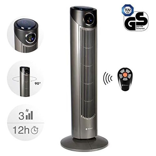  [아마존베스트]Tecvance Tower Fan / Pillar Fan With 3 Speed Levels, 12 Hour Timer, Fan with LC Display with Room Thermometer, Can be Switched On 80° Oscillation Function, GS Certified