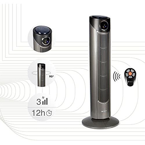  [아마존베스트]Tecvance Tower Fan / Pillar Fan With 3 Speed Levels, 12 Hour Timer, Fan with LC Display with Room Thermometer, Can be Switched On 80° Oscillation Function, GS Certified