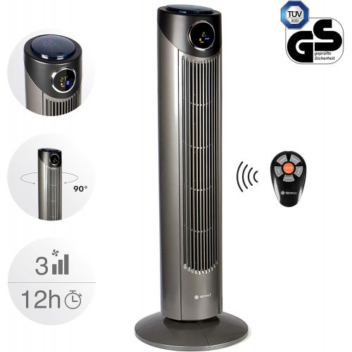  [아마존베스트]Tecvance Tower Fan / Pillar Fan With 3 Speed Levels, 12 Hour Timer, Fan with LC Display with Room Thermometer, Can be Switched On 80° Oscillation Function, GS Certified