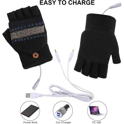  [아마존베스트]TEEHAY USB Heated Gloves for Women & Men, Hand Warmer Gloves for Typing Winter Warm Laptop Gloves, Full & Half Hands Heated Fingerless Gloves Mitten Washable Design