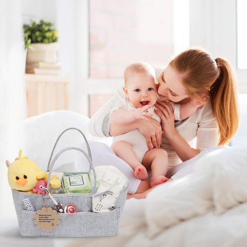  [아마존베스트]TEEHOME Baby Diaper Caddy Organizer - Shower Registry Gift Basket with Pacifier Clips, Bibs for Newborn - Caddy Nursery with Waterproof Liner Easy to Clean Perfect for Changing Table and C