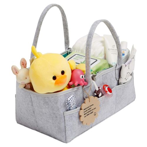  [아마존베스트]TEEHOME Baby Diaper Caddy Organizer - Shower Registry Gift Basket with Pacifier Clips, Bibs for Newborn - Caddy Nursery with Waterproof Liner Easy to Clean Perfect for Changing Table and C